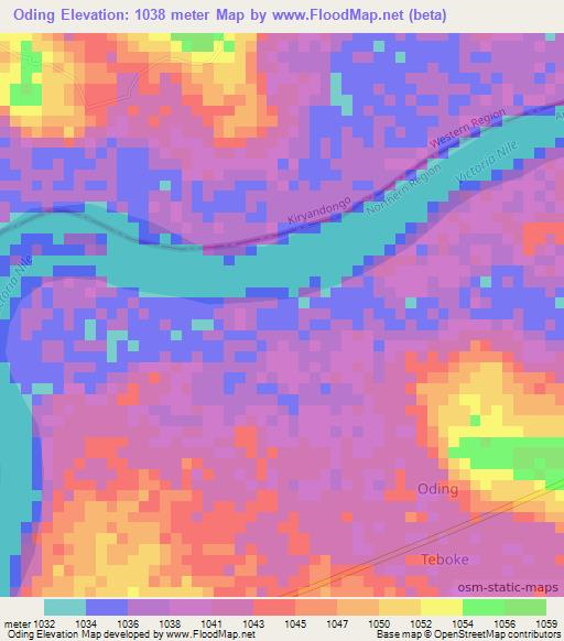 Oding,Uganda Elevation Map