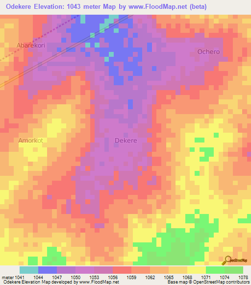 Odekere,Uganda Elevation Map