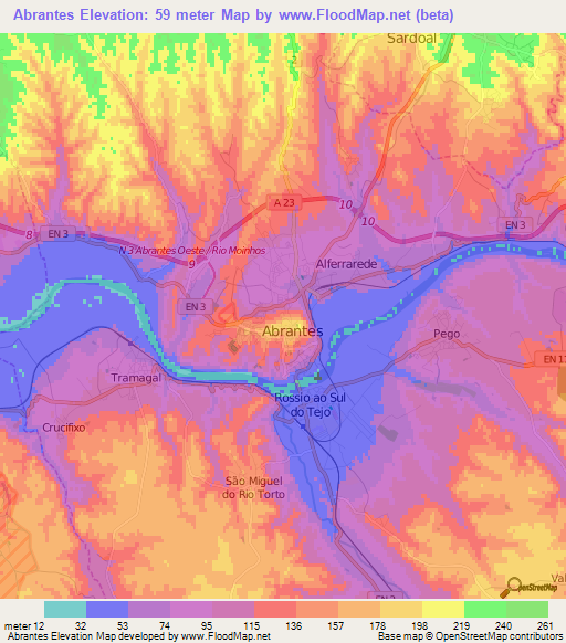 Abrantes,Portugal Elevation Map
