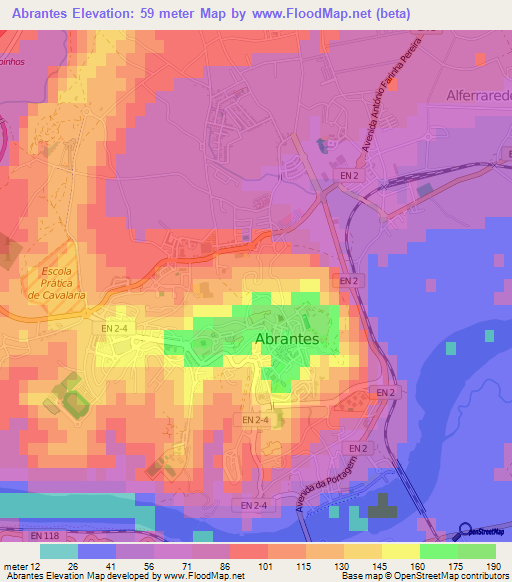 Abrantes,Portugal Elevation Map