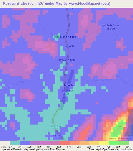 Kpademai,Liberia Elevation Map