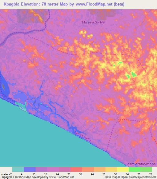 Kpagbla,Liberia Elevation Map