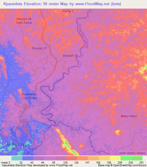 Kpauedeta,Liberia Elevation Map