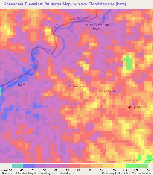 Kpauedeta,Liberia Elevation Map