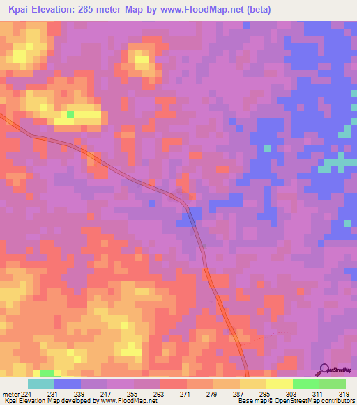 Kpai,Liberia Elevation Map