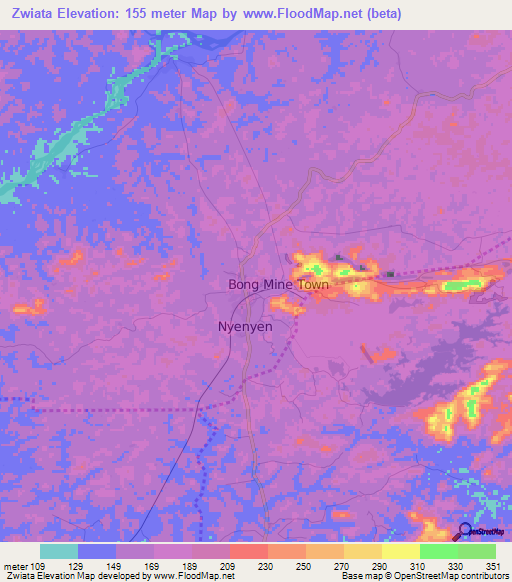 Zwiata,Liberia Elevation Map