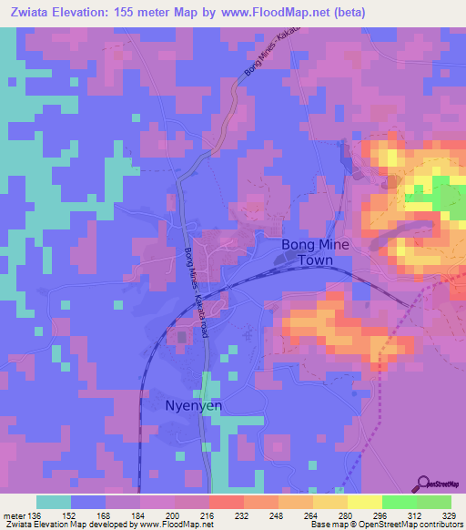 Zwiata,Liberia Elevation Map