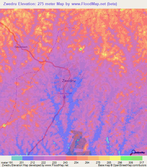 Zwedru,Liberia Elevation Map