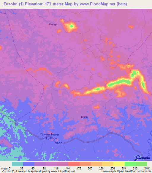 Zuzohn (1),Liberia Elevation Map