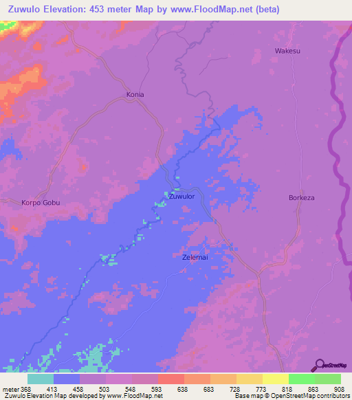 Zuwulo,Liberia Elevation Map