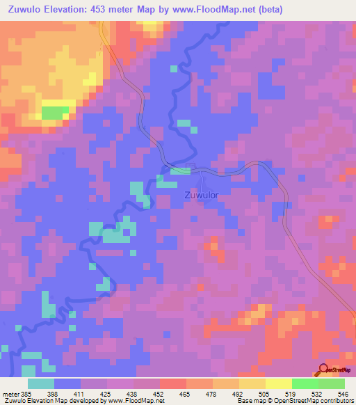 Zuwulo,Liberia Elevation Map