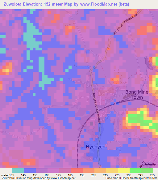 Zuwolota,Liberia Elevation Map