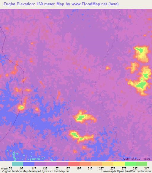 Zugba,Liberia Elevation Map