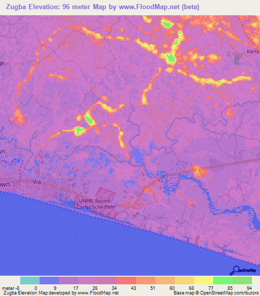 Zugba,Liberia Elevation Map