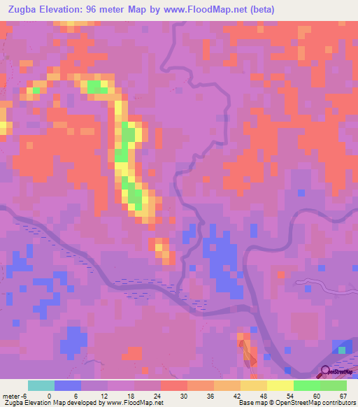 Zugba,Liberia Elevation Map