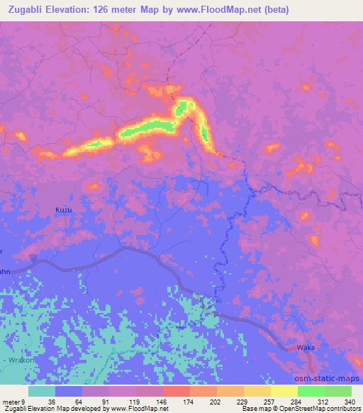 Zugabli,Liberia Elevation Map