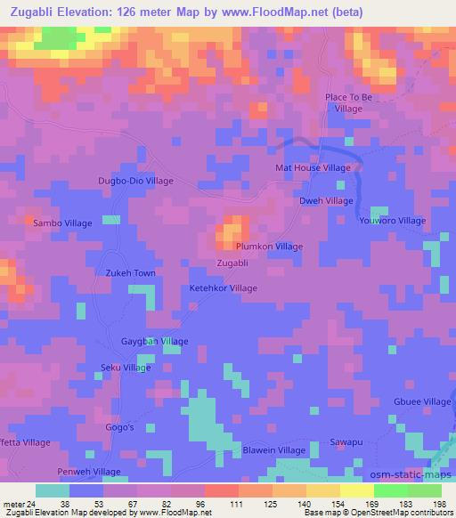 Zugabli,Liberia Elevation Map