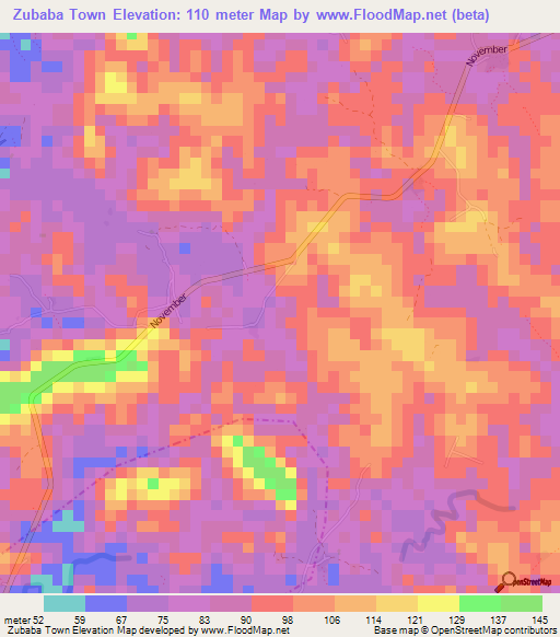 Zubaba Town,Liberia Elevation Map