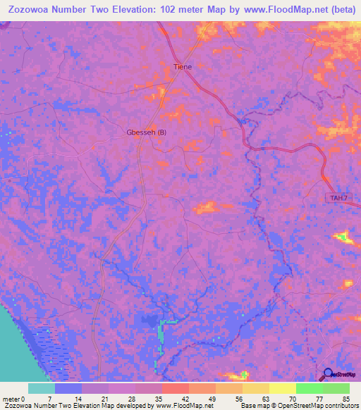 Zozowoa Number Two,Liberia Elevation Map