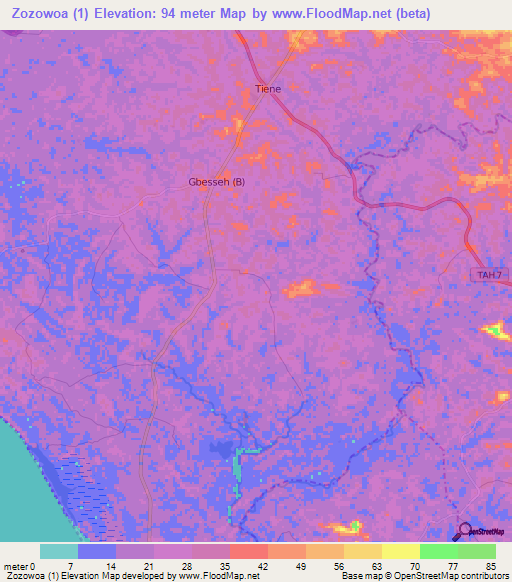 Zozowoa (1),Liberia Elevation Map