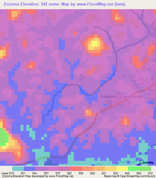 Zozoma,Liberia Elevation Map