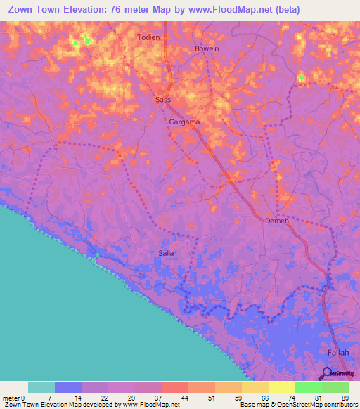 Zown Town,Liberia Elevation Map