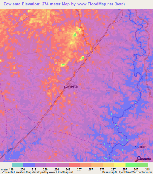 Zowienta,Liberia Elevation Map