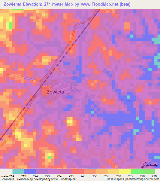 Zowienta,Liberia Elevation Map
