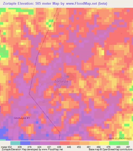 Zortaple,Liberia Elevation Map
