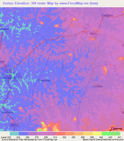 Zuntuo,Liberia Elevation Map