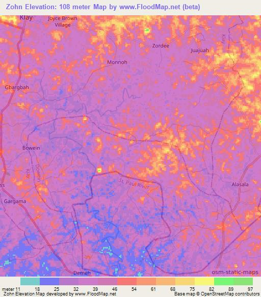 Zohn,Liberia Elevation Map