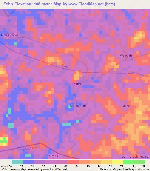 Zohn,Liberia Elevation Map