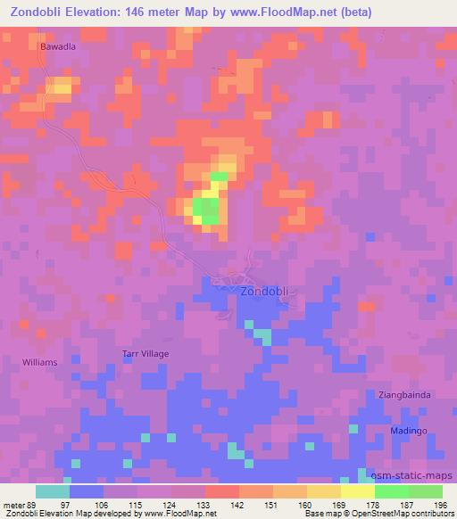 Zondobli,Liberia Elevation Map