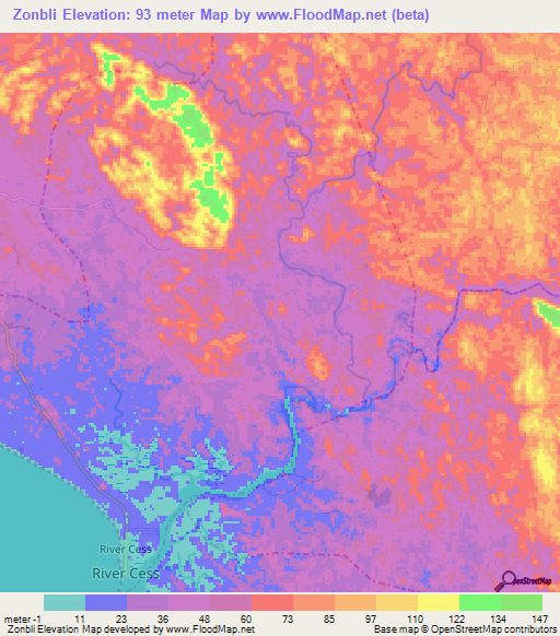 Zonbli,Liberia Elevation Map