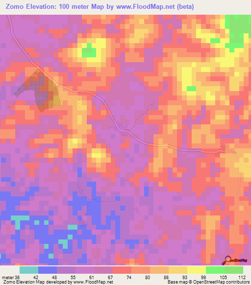 Zomo,Liberia Elevation Map