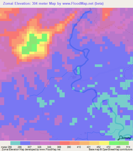 Zomai,Liberia Elevation Map