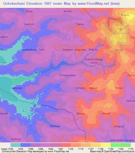 Ochokuchani,Uganda Elevation Map