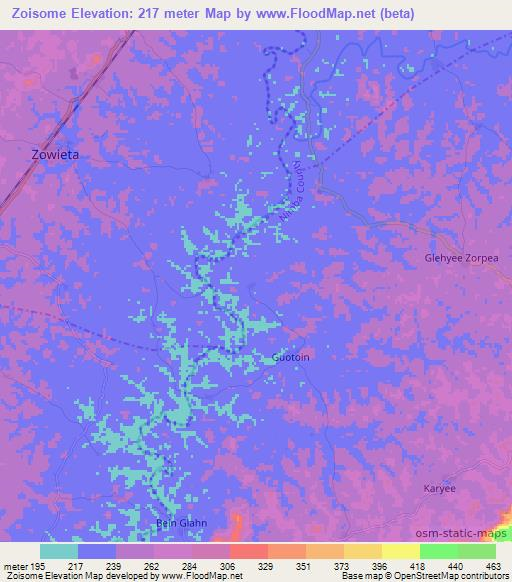 Zoisome,Liberia Elevation Map