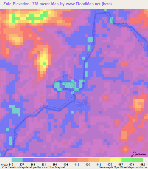 Zuie,Liberia Elevation Map