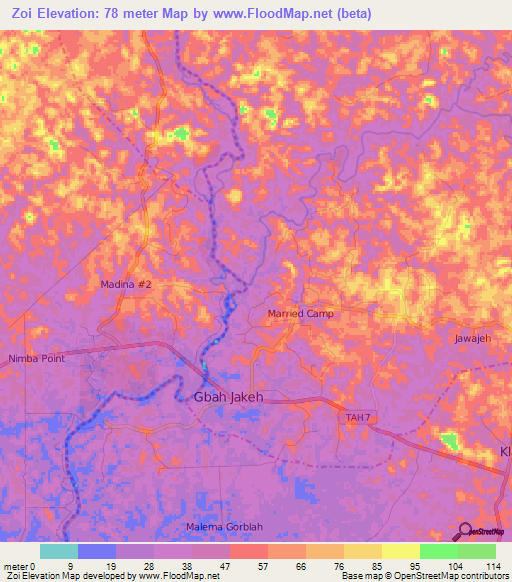 Zoi,Liberia Elevation Map