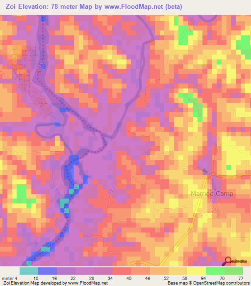 Zoi,Liberia Elevation Map