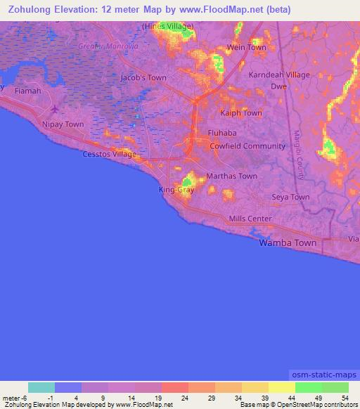 Zohulong,Liberia Elevation Map