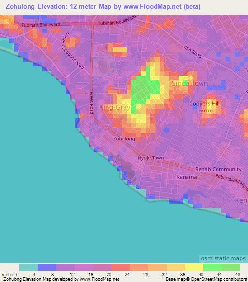 Zohulong,Liberia Elevation Map