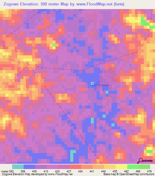 Zogowe,Liberia Elevation Map