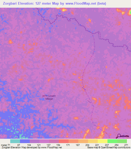 Zorgbari,Liberia Elevation Map