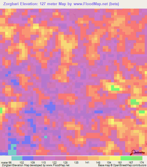 Zorgbari,Liberia Elevation Map
