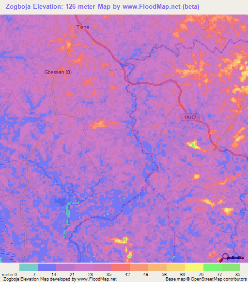 Zogboja,Liberia Elevation Map