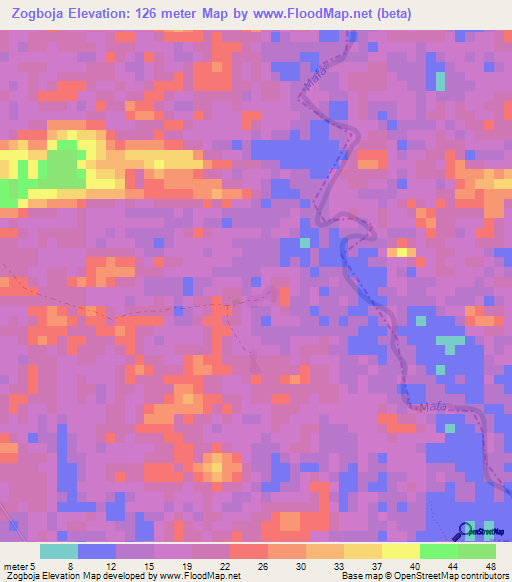 Zogboja,Liberia Elevation Map