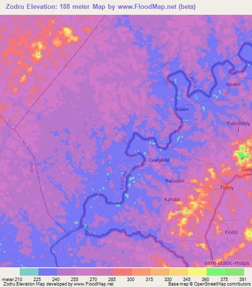 Zodru,Liberia Elevation Map
