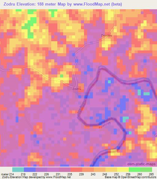 Zodru,Liberia Elevation Map